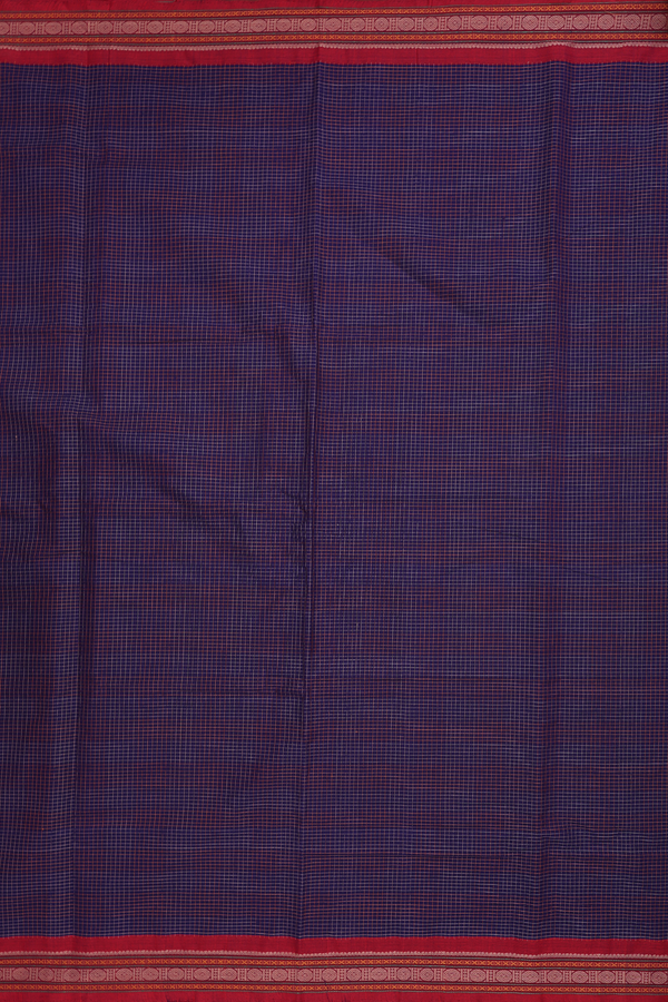 Coimbatore Cotton Saree In Navy Blue With Checks Design