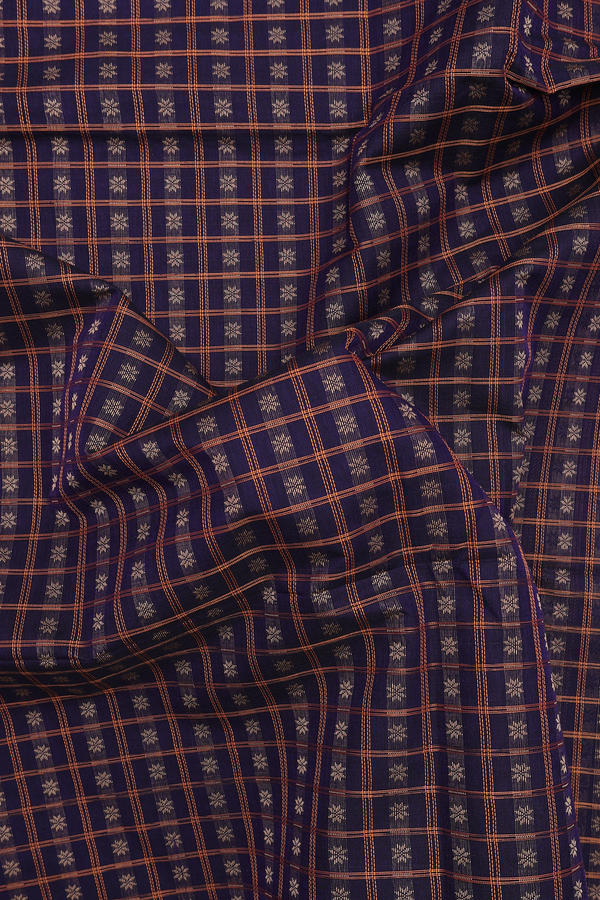 Coimbatore Cotton Saree In Navy Blue With Checks Design