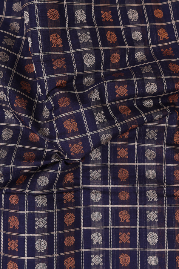Coimbatore Cotton Saree In Navy Blue With Checks Design