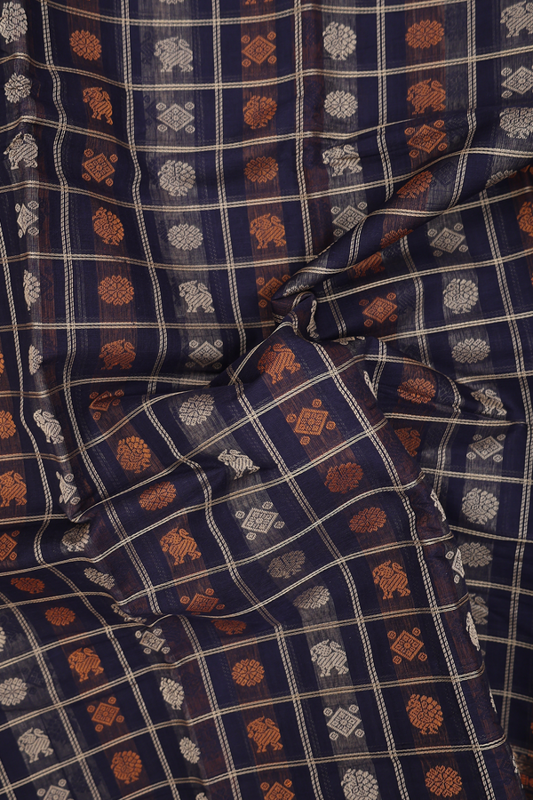 Coimbatore Cotton Saree In Navy Blue With Checks Design