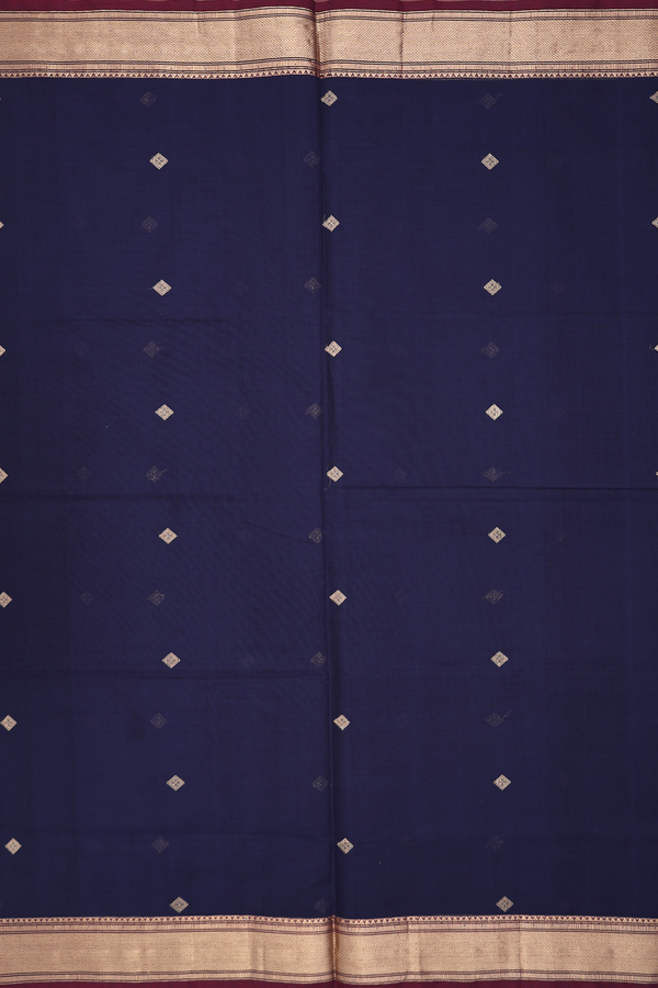 Coimbatore Cotton Saree In Navy Blue With Diamond Buttas