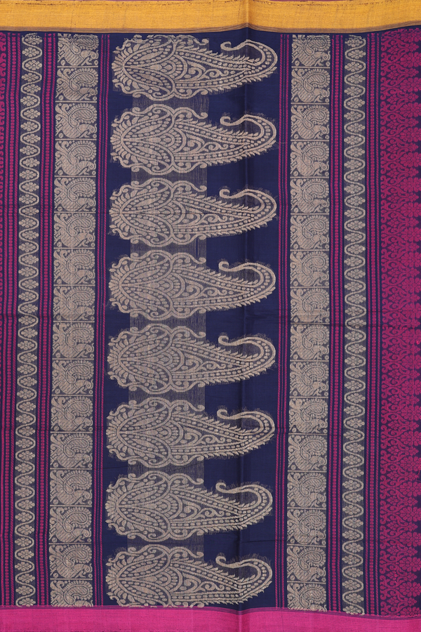Coimbatore Cotton Saree In Navy Blue With Paisley Design