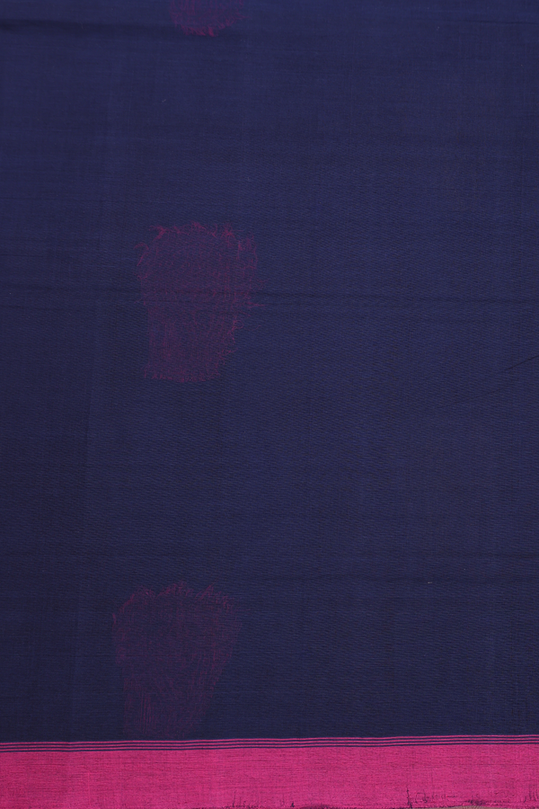 Coimbatore Cotton Saree In Navy Blue With Paisley Design
