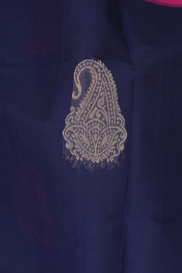 Coimbatore Cotton Saree In Navy Blue With Paisley Design