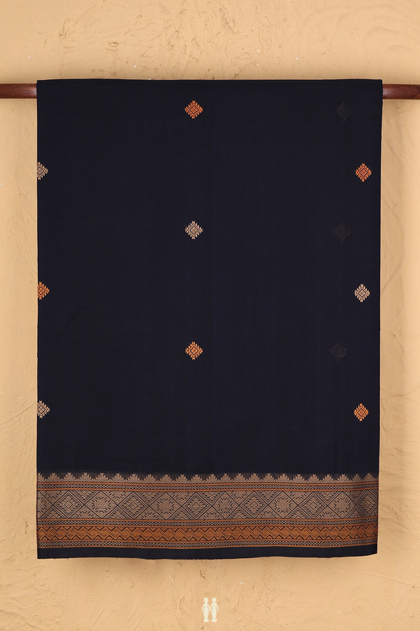 Coimbatore Cotton Saree In Navy Blue With Threadwork Buttas