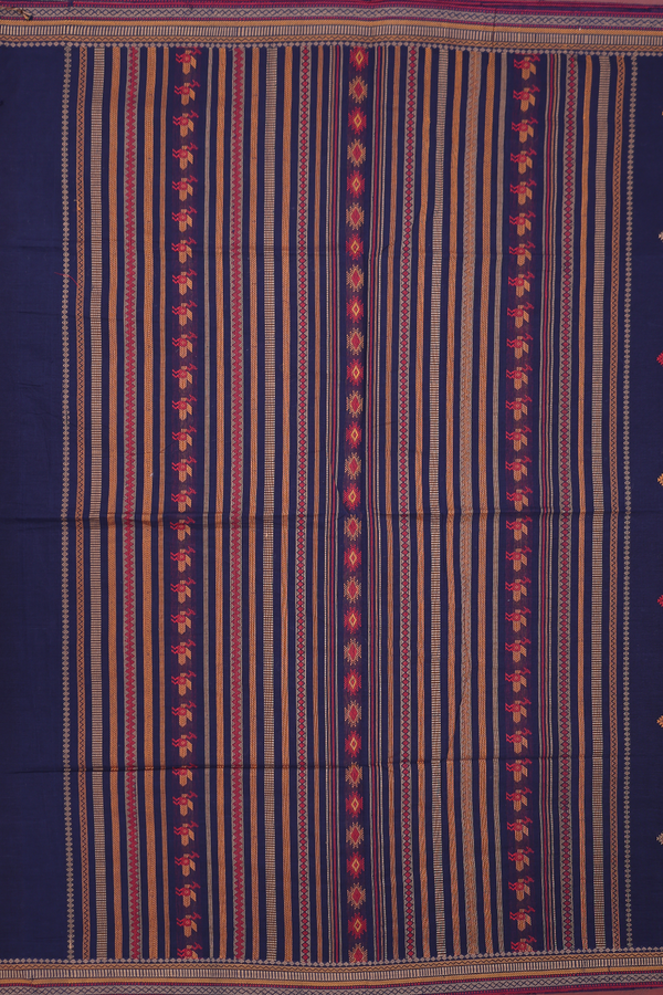 Coimbatore Cotton Saree In Navy Blue With Threadwork Buttas