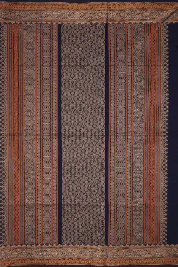 Coimbatore Cotton Saree In Navy Blue With Threadwork Buttas