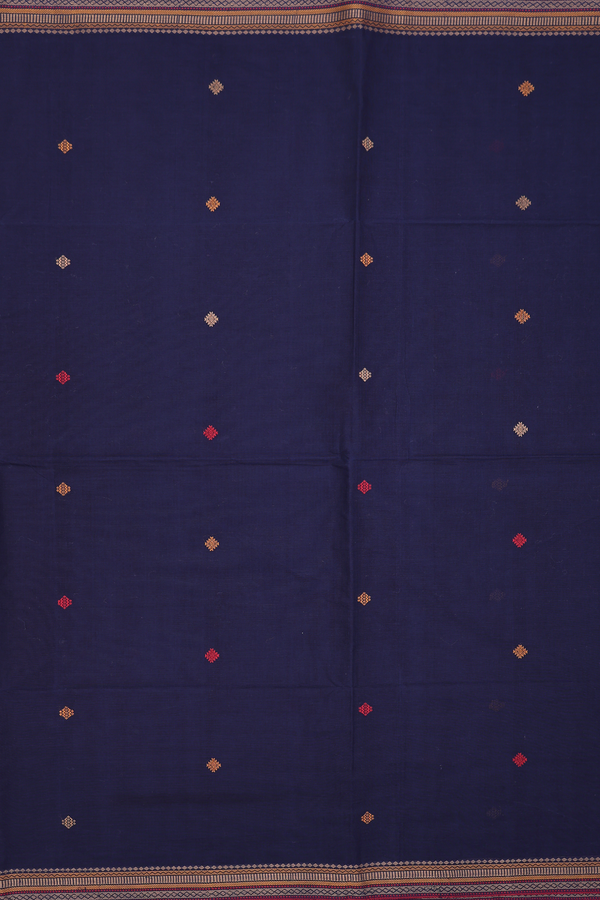 Coimbatore Cotton Saree In Navy Blue With Threadwork Buttas