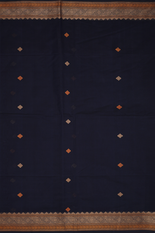 Coimbatore Cotton Saree In Navy Blue With Threadwork Buttas