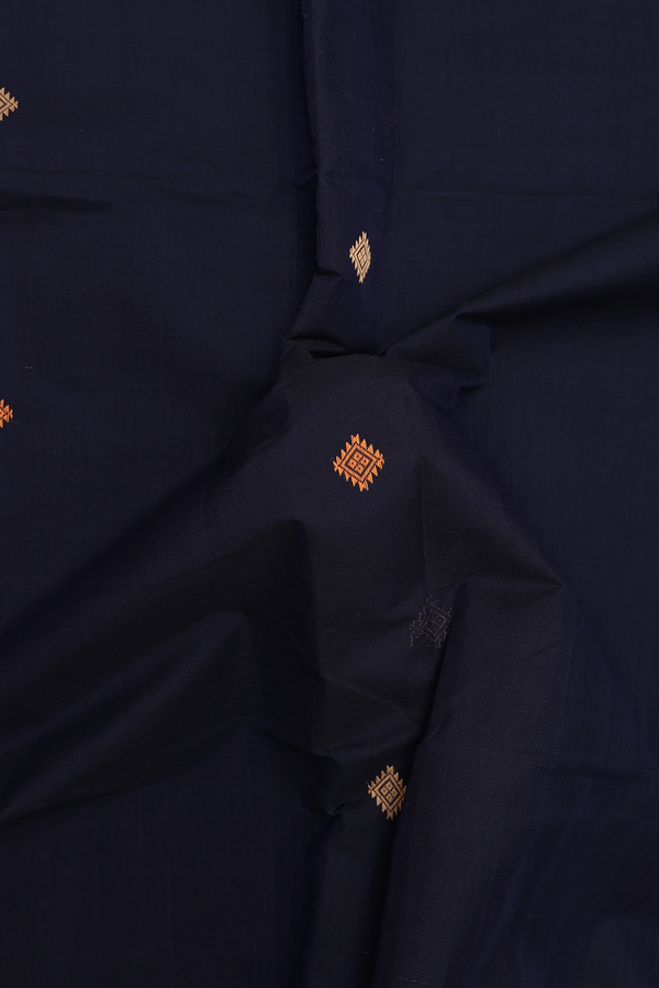 Coimbatore Cotton Saree In Navy Blue With Threadwork Buttas