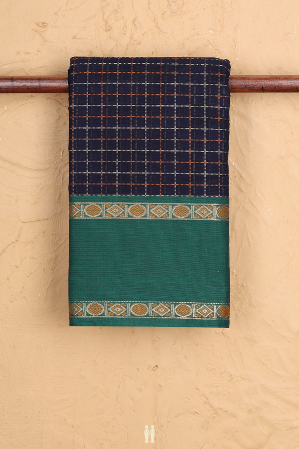 Coimbatore Cotton Saree In Navy Blue With Threadwork Design