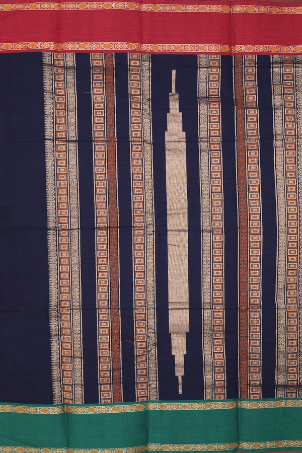 Coimbatore Cotton Saree In Navy Blue With Threadwork Design