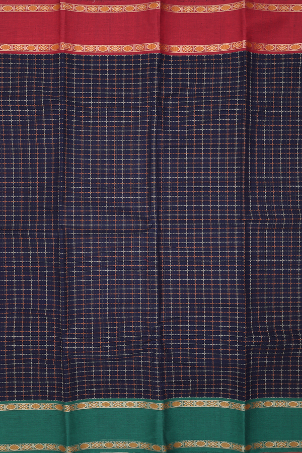 Coimbatore Cotton Saree In Navy Blue With Threadwork Design