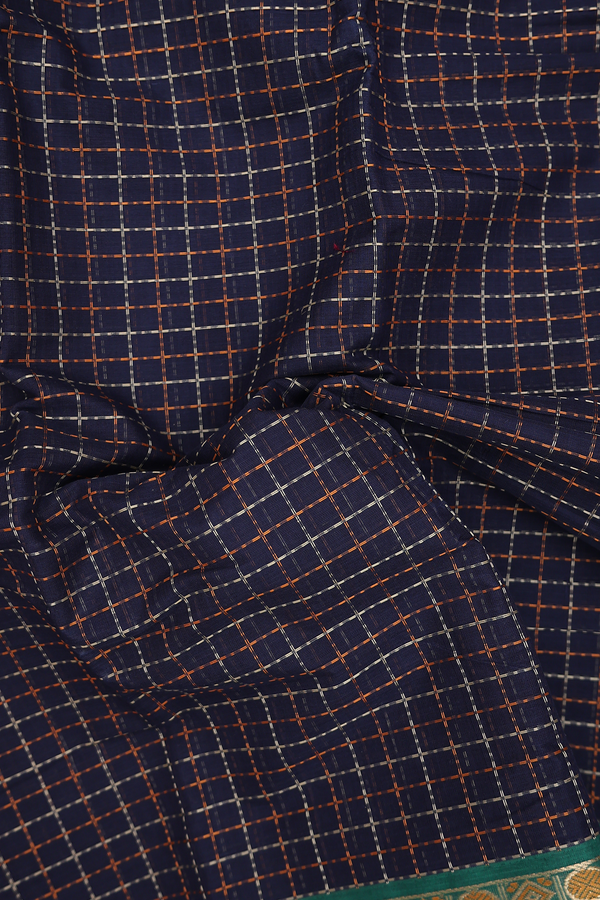 Coimbatore Cotton Saree In Navy Blue With Threadwork Design