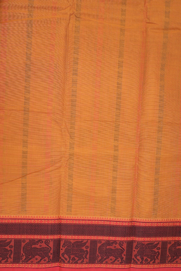 Coimbatore Cotton Saree In Ochre Orange With Checks Design