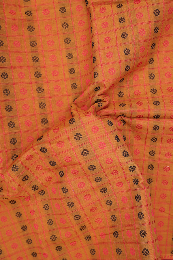 Coimbatore Cotton Saree In Ochre Orange With Checks Design
