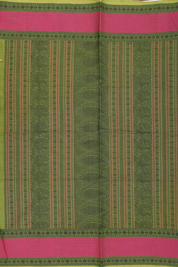 Coimbatore Cotton Saree In Olive Green With Checks Design