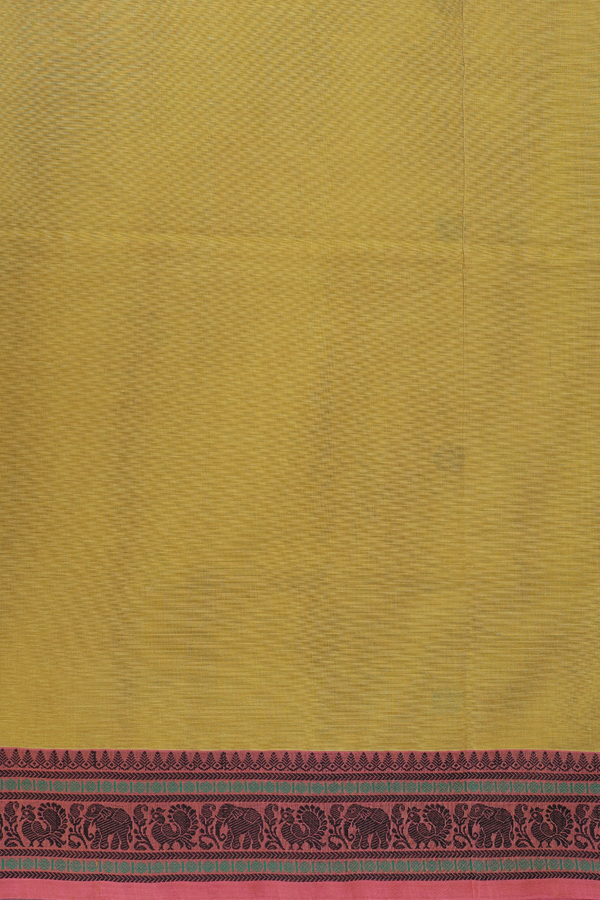 Coimbatore Cotton Saree In Olive Yellow With Threadwork Buttas
