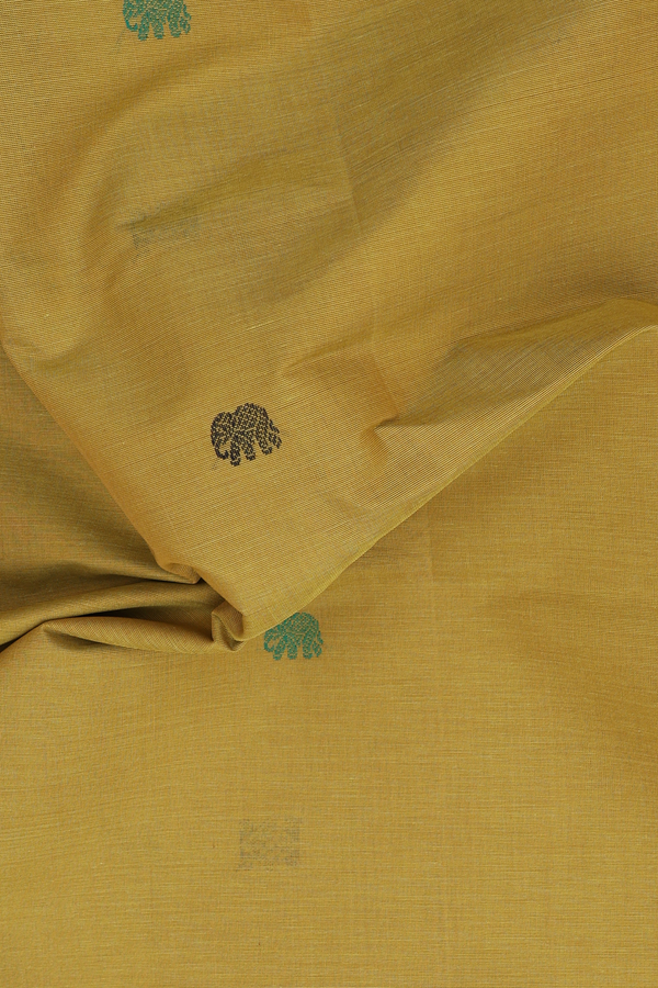 Coimbatore Cotton Saree In Olive Yellow With Threadwork Buttas