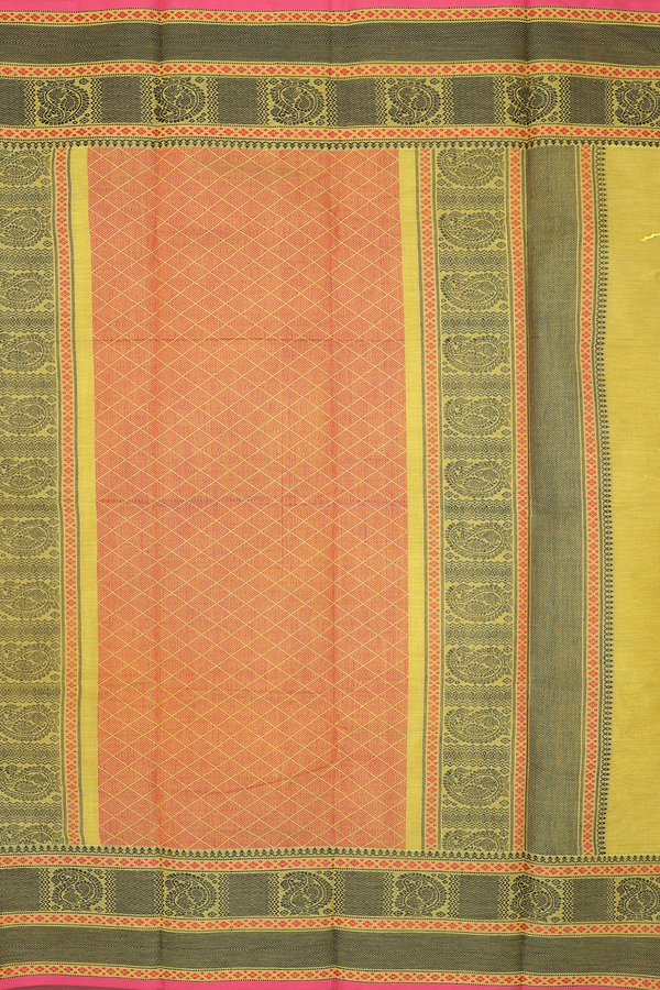 Coimbatore Cotton Saree In Olive Yellow With Paisley Buttas