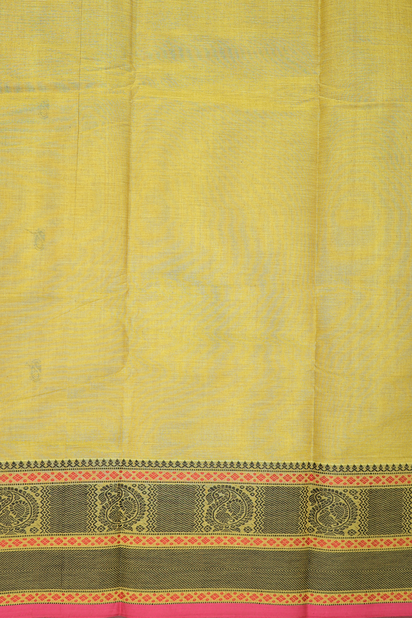 Coimbatore Cotton Saree In Olive Yellow With Paisley Buttas