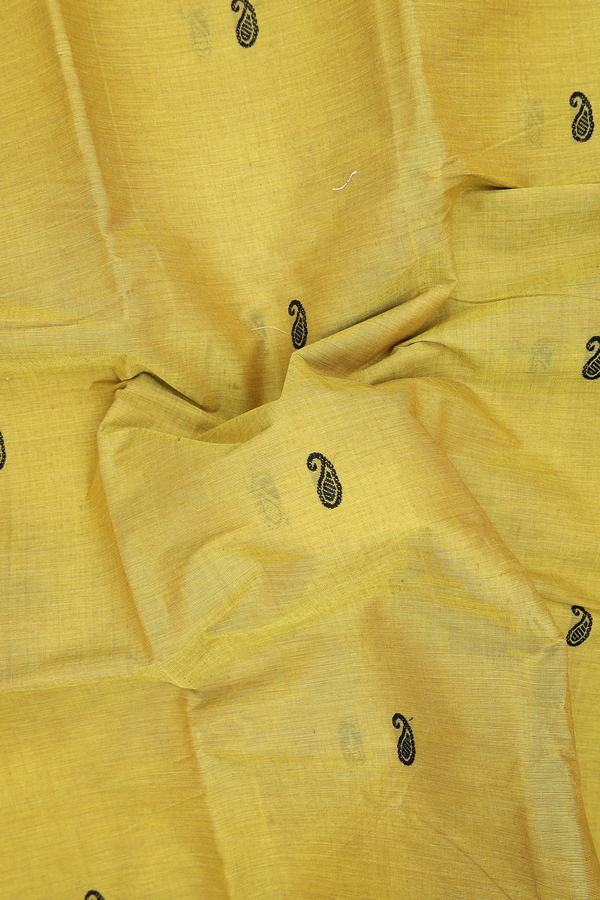 Coimbatore Cotton Saree In Olive Yellow With Paisley Buttas