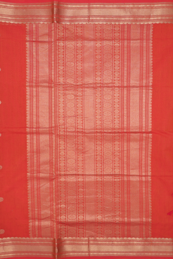 Coimbatore Cotton Saree In Orange Iruthalai Pakshi Buttas