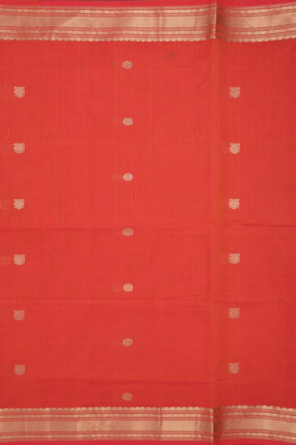 Coimbatore Cotton Saree In Orange Iruthalai Pakshi Buttas