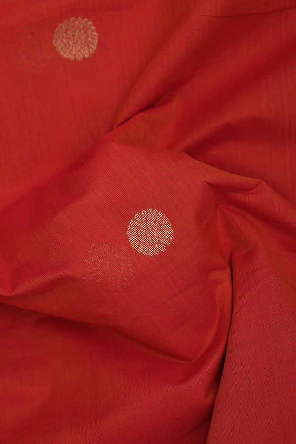 Coimbatore Cotton Saree In Orange Iruthalai Pakshi Buttas