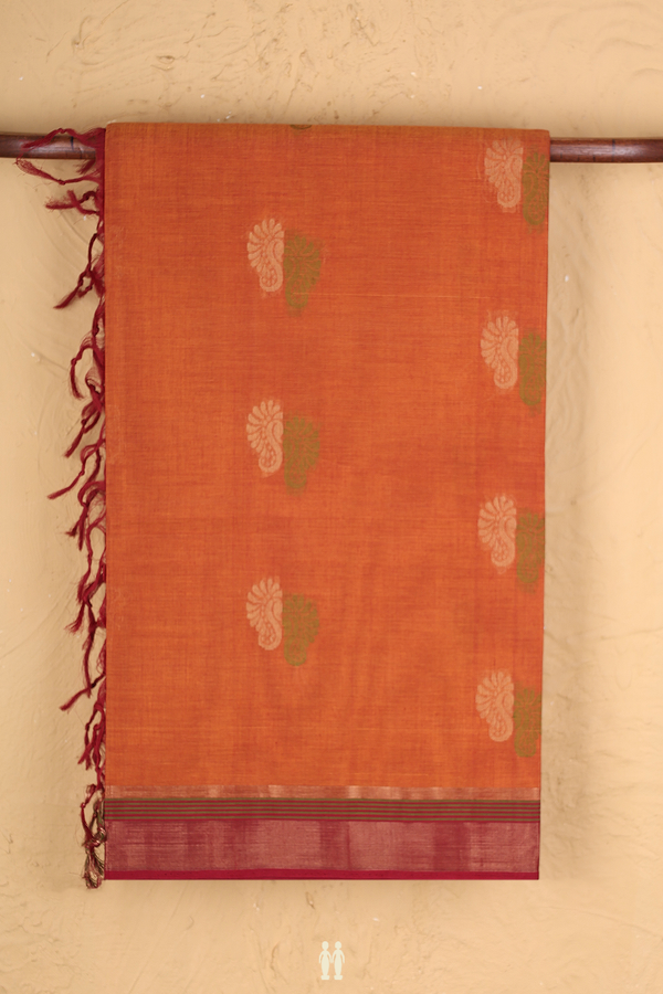 Coimbatore Cotton Saree In Orange With Threadwork Buttas