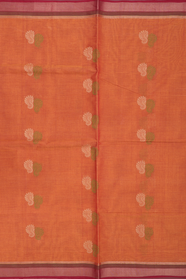 Coimbatore Cotton Saree In Orange With Threadwork Buttas