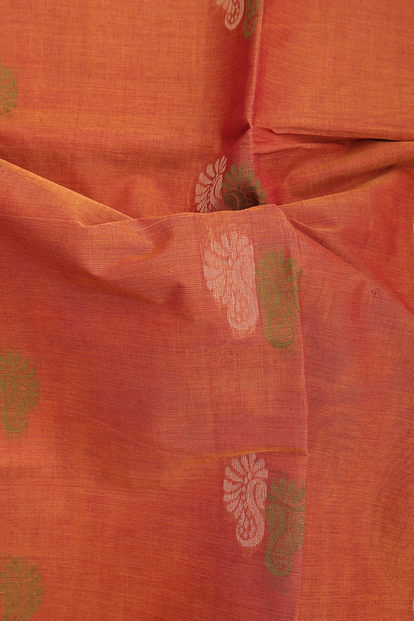 Coimbatore Cotton Saree In Orange With Threadwork Buttas