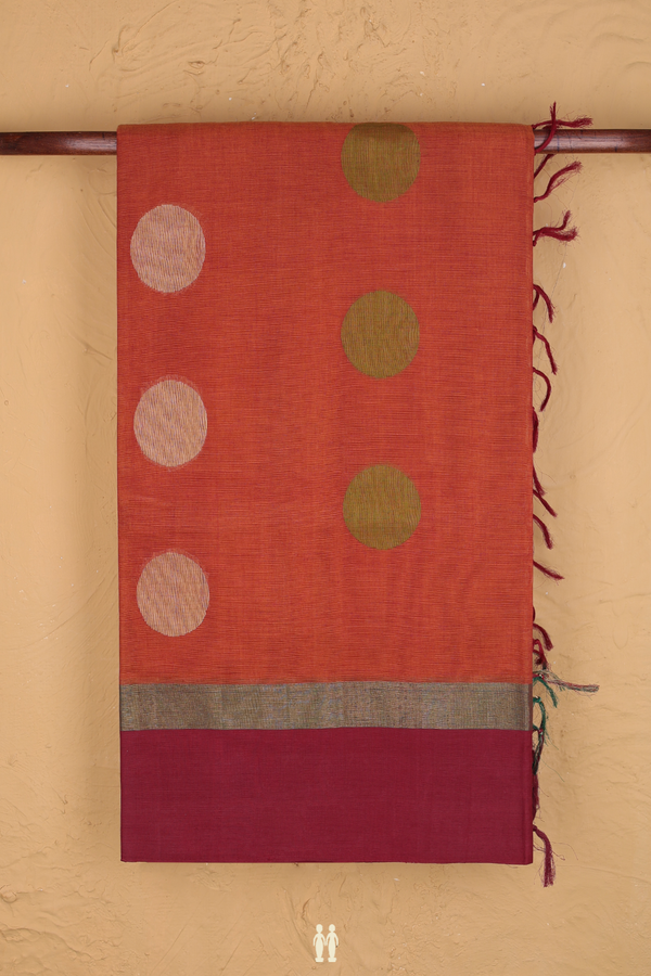 Coimbatore Cotton Saree In Orange With Threadwork Motifs