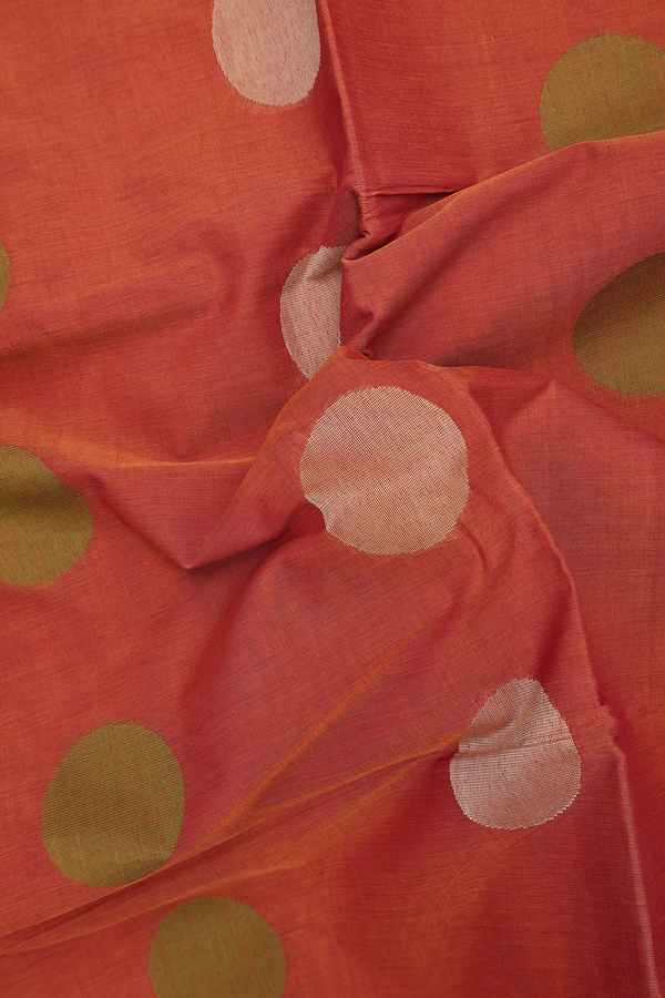 Coimbatore Cotton Saree In Orange With Threadwork Motifs