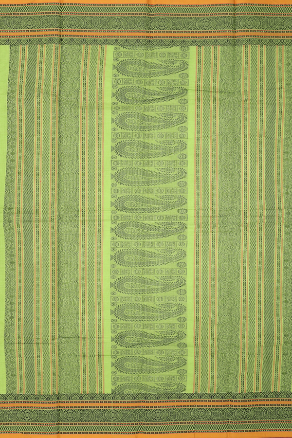 Coimbatore Cotton Saree In Parrot Green With Checks Design