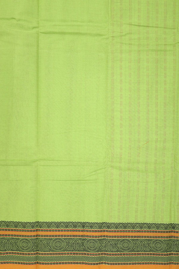 Coimbatore Cotton Saree In Parrot Green With Checks Design