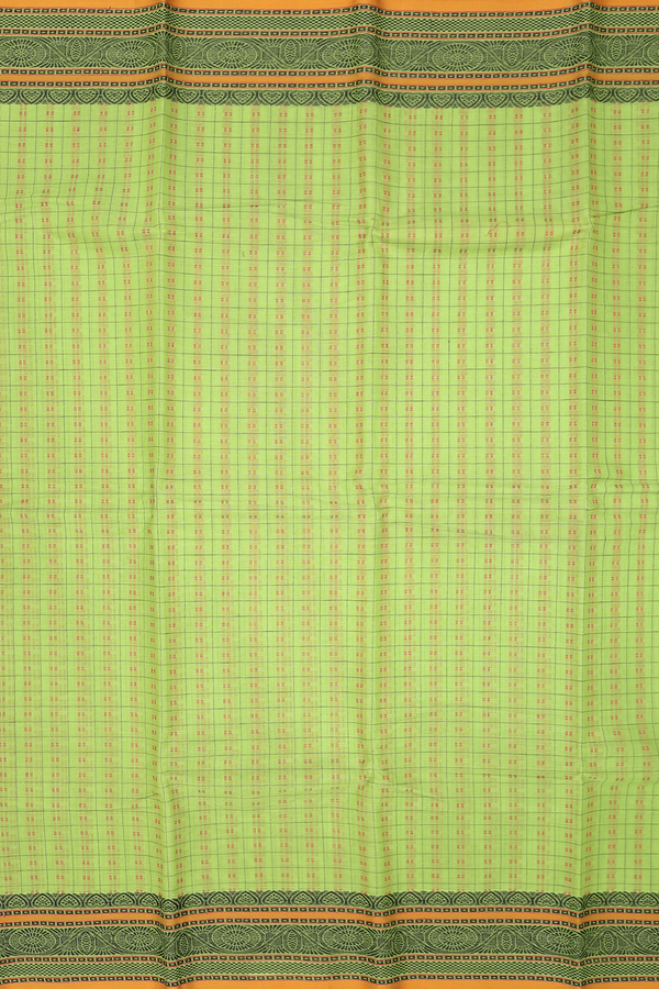 Coimbatore Cotton Saree In Parrot Green With Checks Design