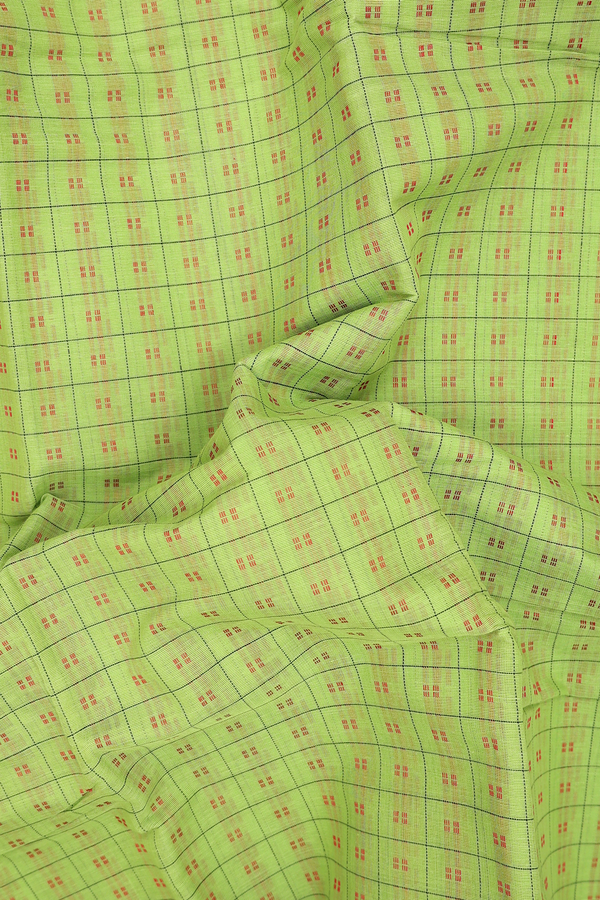 Coimbatore Cotton Saree In Parrot Green With Checks Design