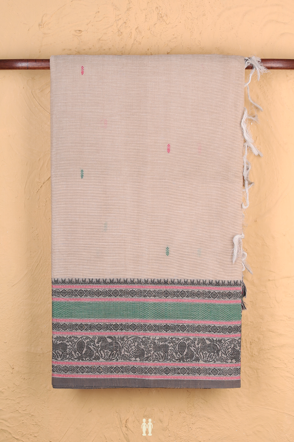 Coimbatore Cotton Saree In Pastel Brown With Threadwork Buttas