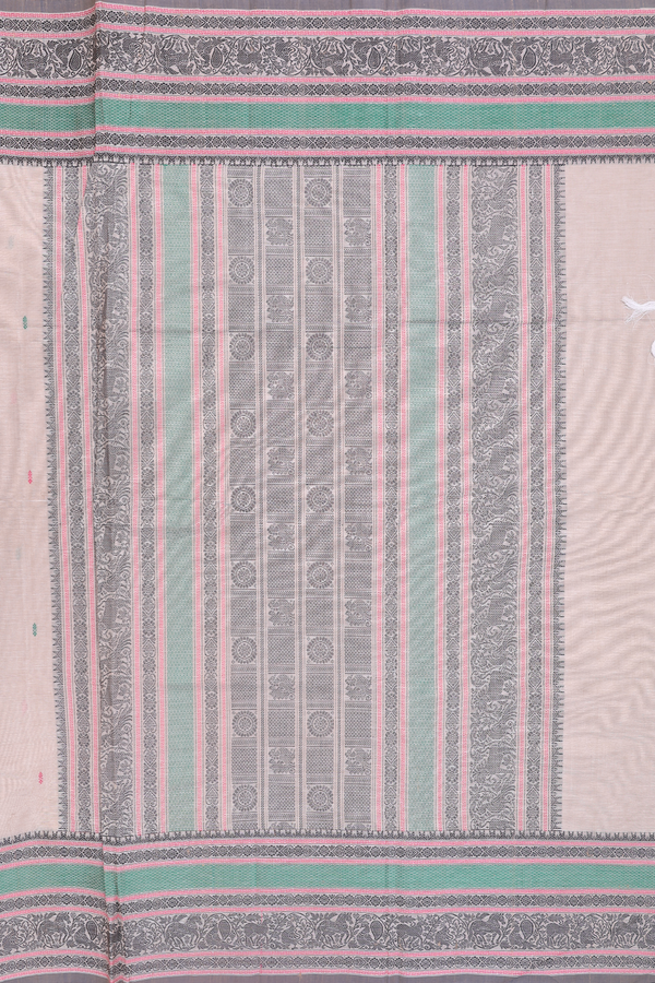 Coimbatore Cotton Saree In Pastel Brown With Threadwork Buttas