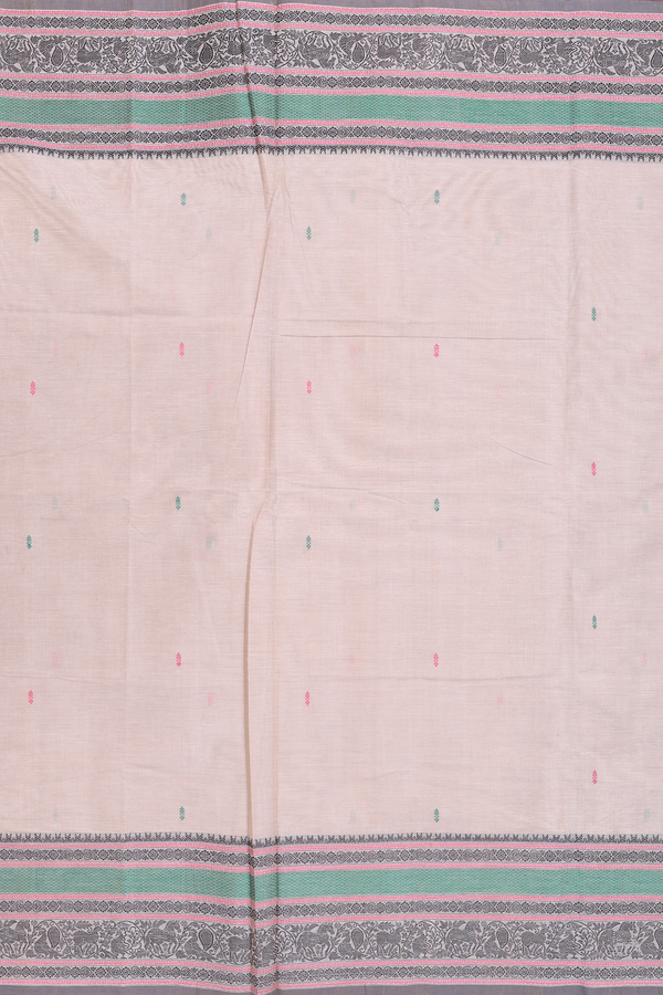 Coimbatore Cotton Saree In Pastel Brown With Threadwork Buttas