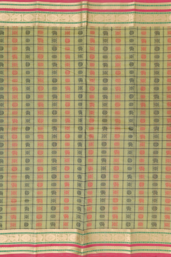 Coimbatore Cotton Saree In Pastel Green With Checks Design