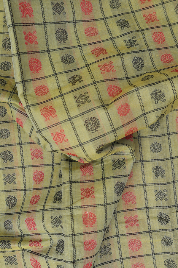 Coimbatore Cotton Saree In Pastel Green With Checks Design