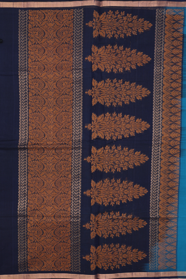 Coimbatore Cotton Saree In Peacock Blue With Paisley Motifs