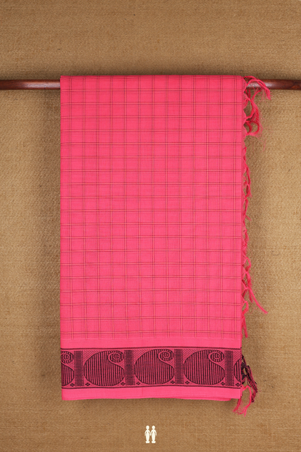 Coimbatore Cotton Saree In Pink With Checks Design
