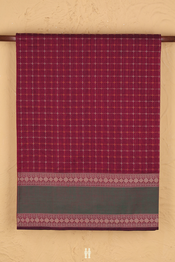 Coimbatore Cotton Saree In Plum Purple With Checks Design