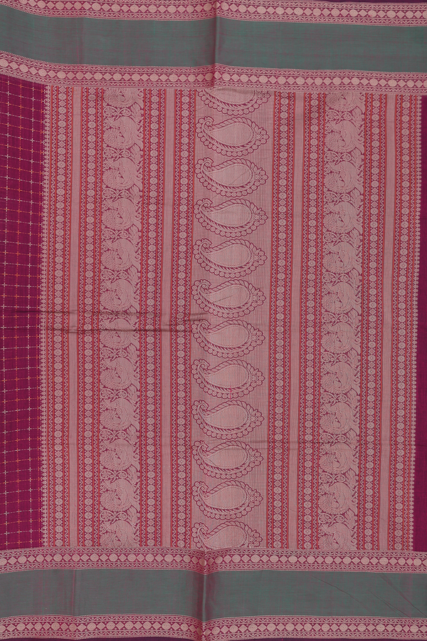 Coimbatore Cotton Saree In Plum Purple With Checks Design