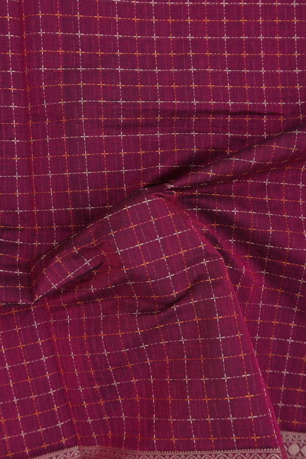 Coimbatore Cotton Saree In Plum Purple With Checks Design
