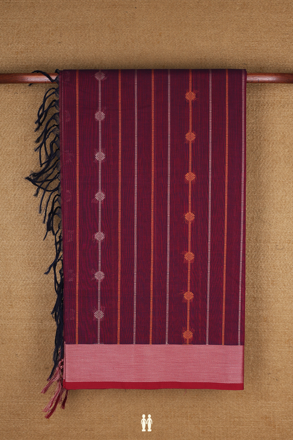 Coimbatore Cotton Saree In Berry Purple With Stripes Design