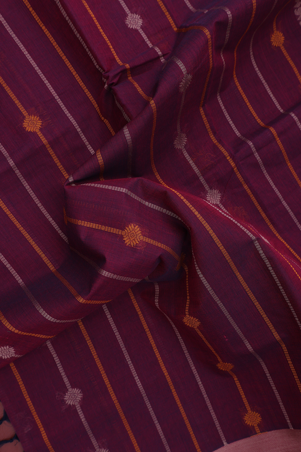 Coimbatore Cotton Saree In Berry Purple With Stripes Design